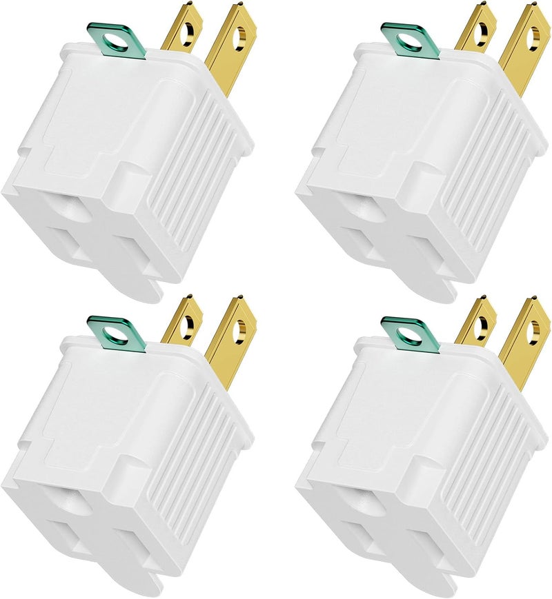 PLUGTUL 2 Prong to 3 Prong Outlet Adapter, Polarized Grounded Outlet Converter, Wall Outlet Plug for Household, Workshops, ETL Listed, 4-Pack, White - Image 1
